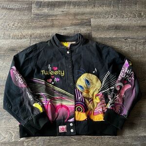 Vintage Jeff Hamilton Tweety‎ Bird Jacket Size M Racing Bomber Embroider